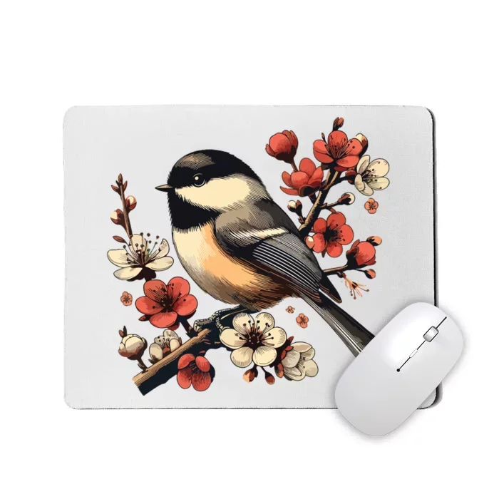 Bird Watching Nature Animal Vintage Blossom Chickadee Mousepad