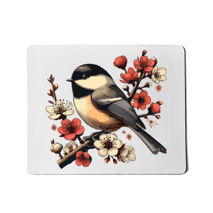 Bird Watching Nature Animal Vintage Blossom Chickadee Mousepad