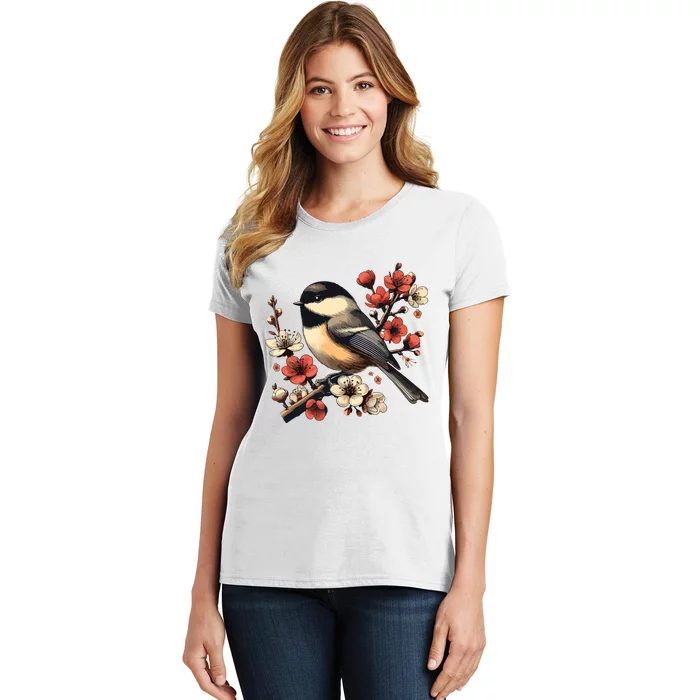 Bird Watching Nature Animal Vintage Blossom Chickadee Women's T-Shirt