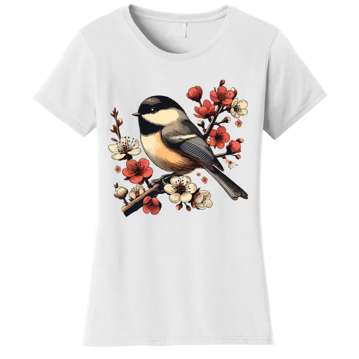 Bird Watching Nature Animal Vintage Blossom Chickadee Women's T-Shirt