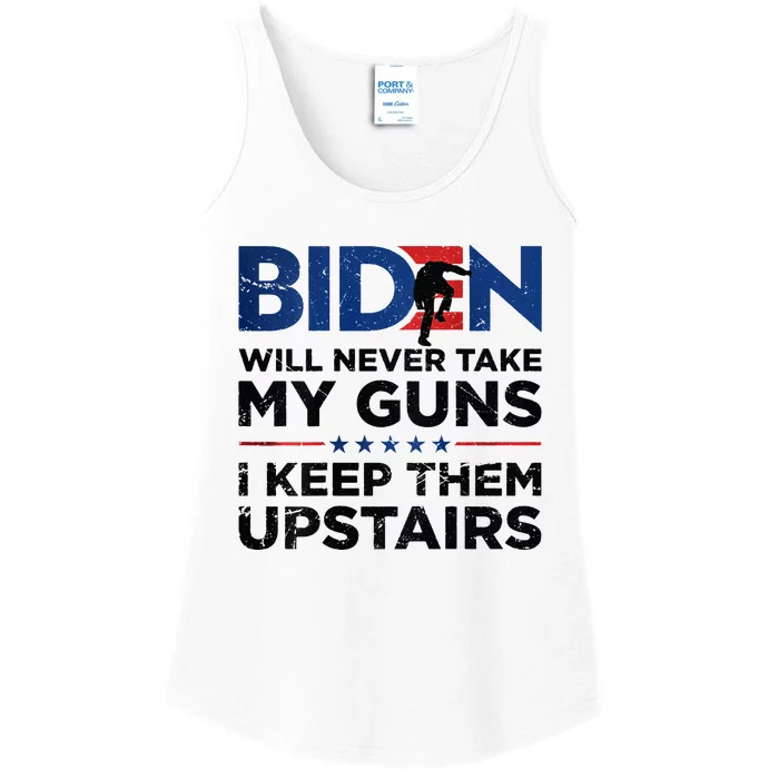 Biden Will Never Take My Guns I Keep Them Uprtairs Ladies Essential Tank