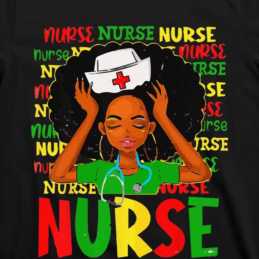 Black Woman Nurse Afro Retro Juneteenth Black History Month T-Shirt