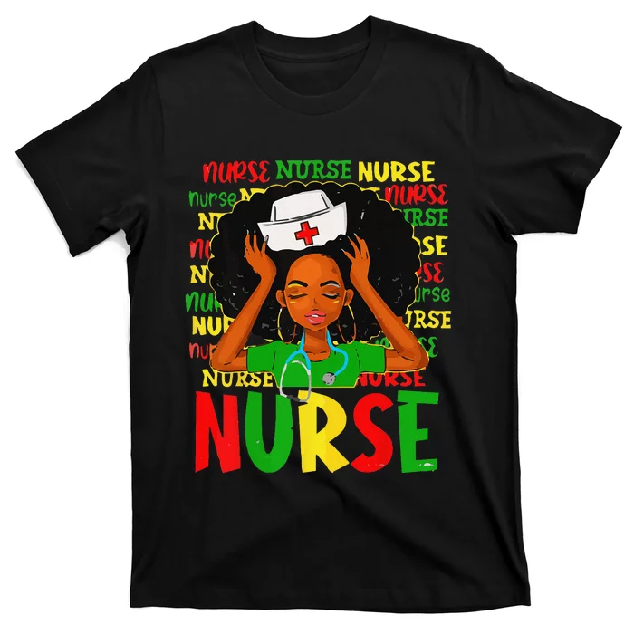 Black Woman Nurse Afro Retro Juneteenth Black History Month T-Shirt