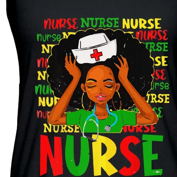 Black Woman Nurse Afro Retro Juneteenth Black History Month Ladies Essential Flowy Tank