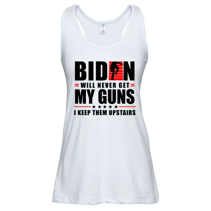 Biden Will Never Get My Guns I Keep Them Upstairs Funny Ladies Essential Flowy Tank