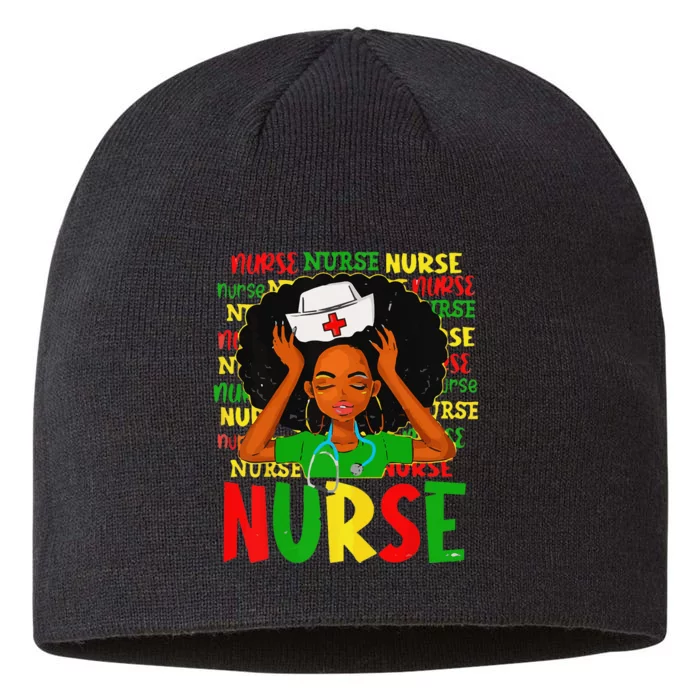 Black Woman Nurse Afro Retro Juneteenth Black History Month 8 1/2in Sustainable Knit Beanie