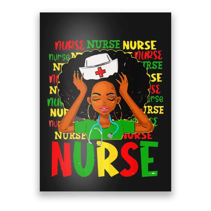 Black Woman Nurse Afro Retro Juneteenth Black History Month Poster