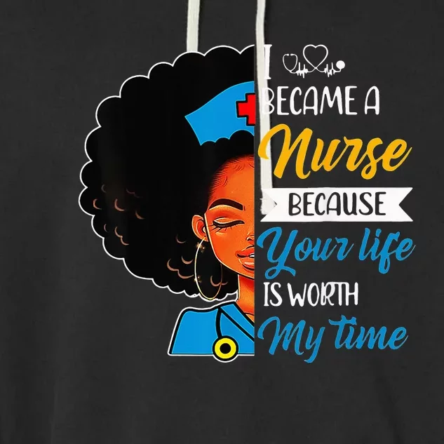 Black Woman Nurse Afro Retro Cool Black History Month Gift Garment-Dyed Fleece Hoodie