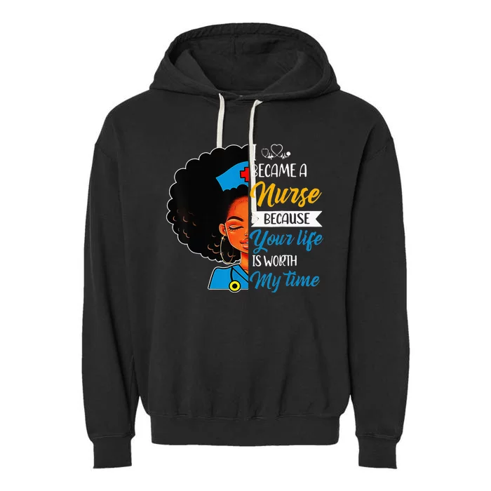 Black Woman Nurse Afro Retro Cool Black History Month Gift Garment-Dyed Fleece Hoodie