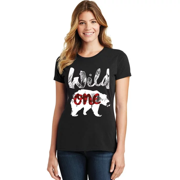 Bear Wild One 1st Birthday Lumberjack Buffalo Plaid Women's T-Shirt