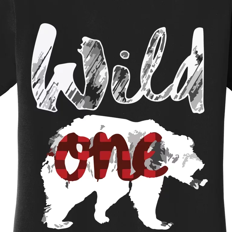 Bear Wild One 1st Birthday Lumberjack Buffalo Plaid Women's T-Shirt