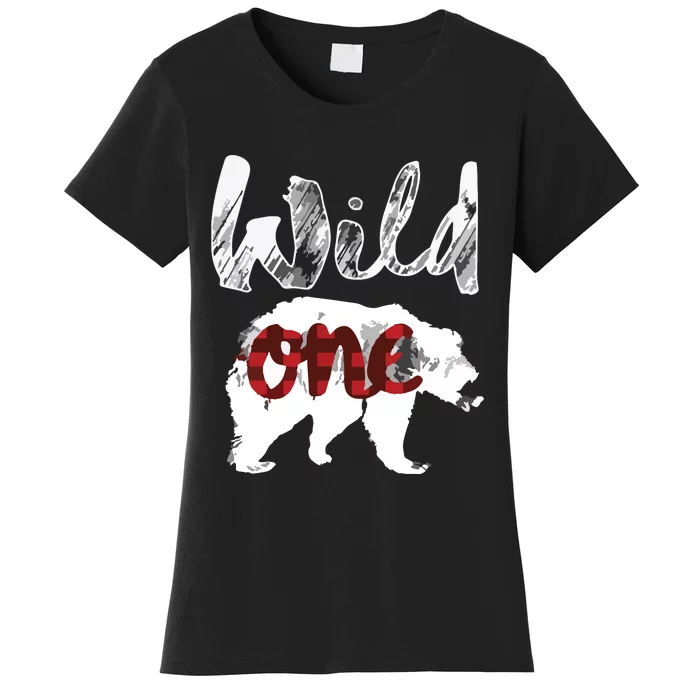 Bear Wild One 1st Birthday Lumberjack Buffalo Plaid Women's T-Shirt