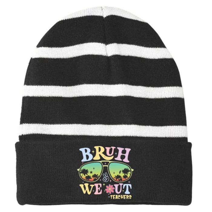 Bruh We Out Teachers Striped Beanie with Solid Band