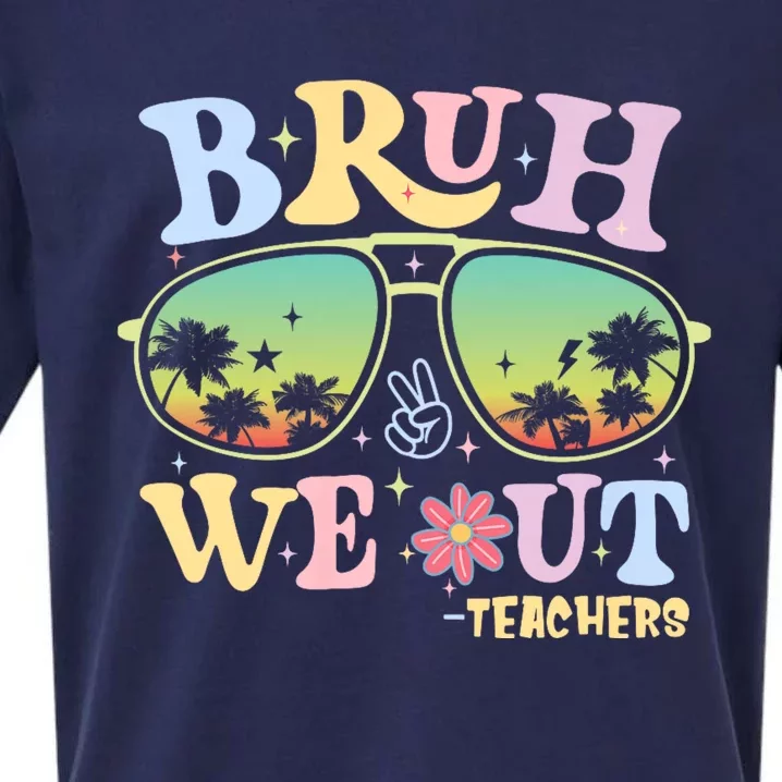 Bruh We Out Teachers Groovy Retro Happy Last Day Of School Sueded Cloud Jersey T-Shirt