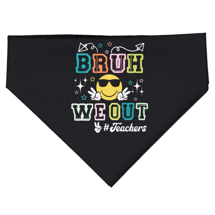 Bruh We Out Happy Last Day Of School Happy Face Hello Summer Cool Gift USA-Made Doggie Bandana