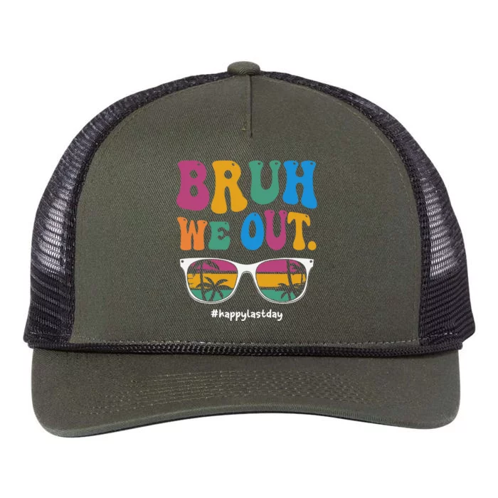 Bruh We Out Happy Last Day Of School Teacher Summer Retro Rope Trucker Hat Cap