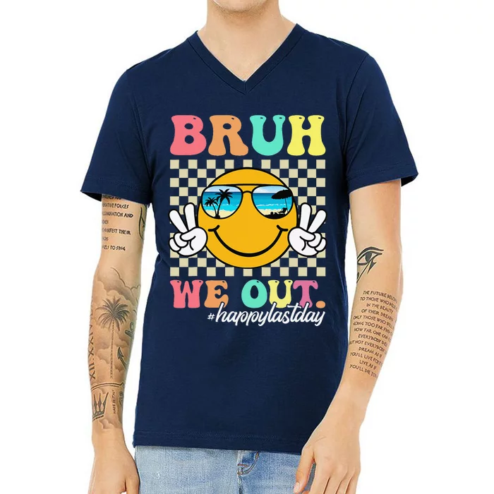 Bruh We Out Happy Last Day Of School Teacher Boy Girl Summer V-Neck T-Shirt