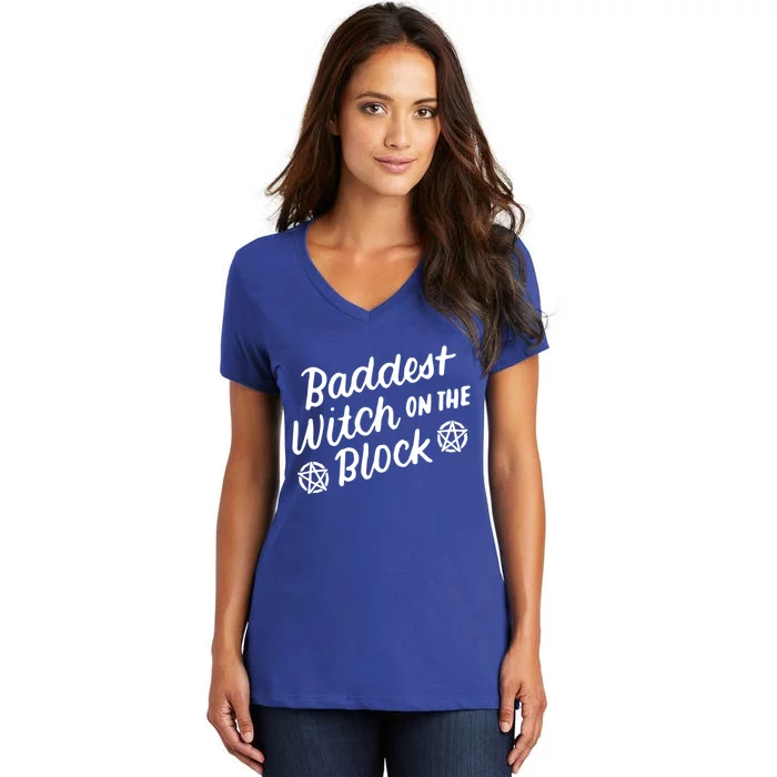 Baddest Witch On The Block Funny Halloween Teen Gift Women's V-Neck T-Shirt