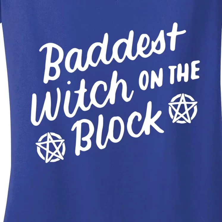 Baddest Witch On The Block Funny Halloween Teen Gift Women's V-Neck T-Shirt