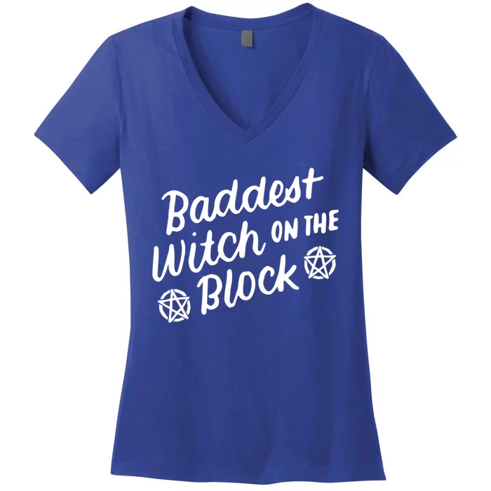 Baddest Witch On The Block Funny Halloween Teen Gift Women's V-Neck T-Shirt