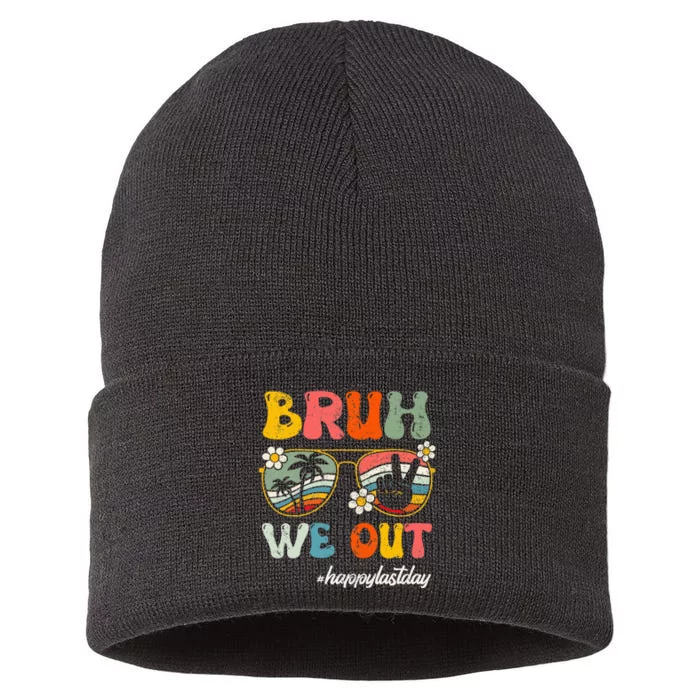 Bruh We Out Happy Last Day Of School Teacher Sustainable Knit Beanie