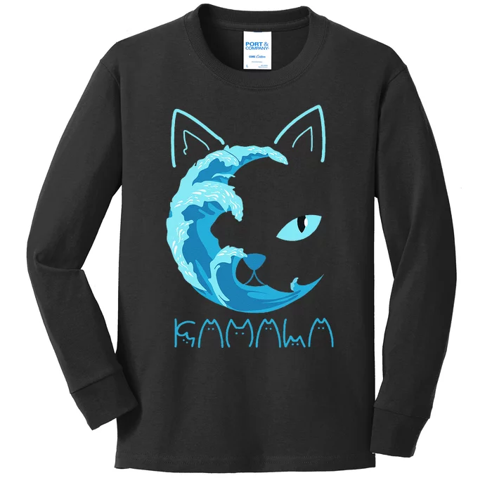 Blue Wave Of Cat Ladies Kamala Cat Typography Alphabet Cute Gift Kids Long Sleeve Shirt