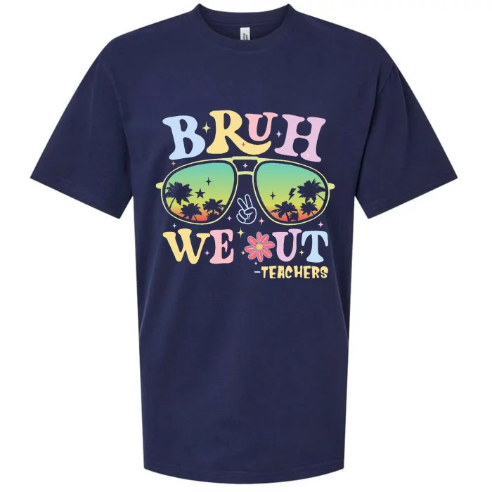 Bruh We Out Teachers Groovy Retro Happy Last Day Of School Sueded Cloud Jersey T-Shirt