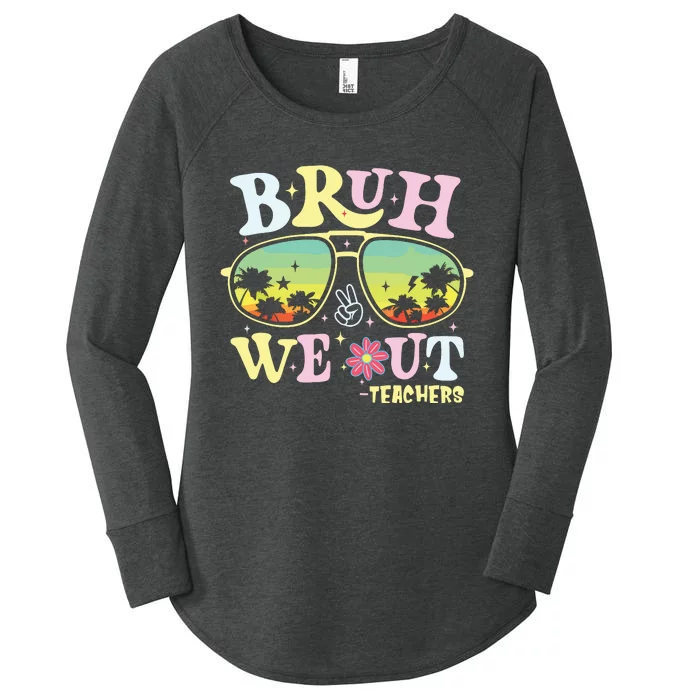 Bruh We Out Teachers Groovy Retro Happy Last Day Of School Women's Perfect Tri Tunic Long Sleeve Shirt