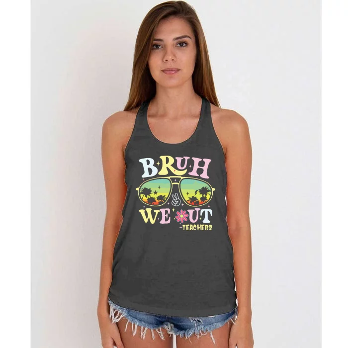 Bruh We Out Teachers Groovy Retro Happy Last Day Of School Women's Knotted Racerback Tank