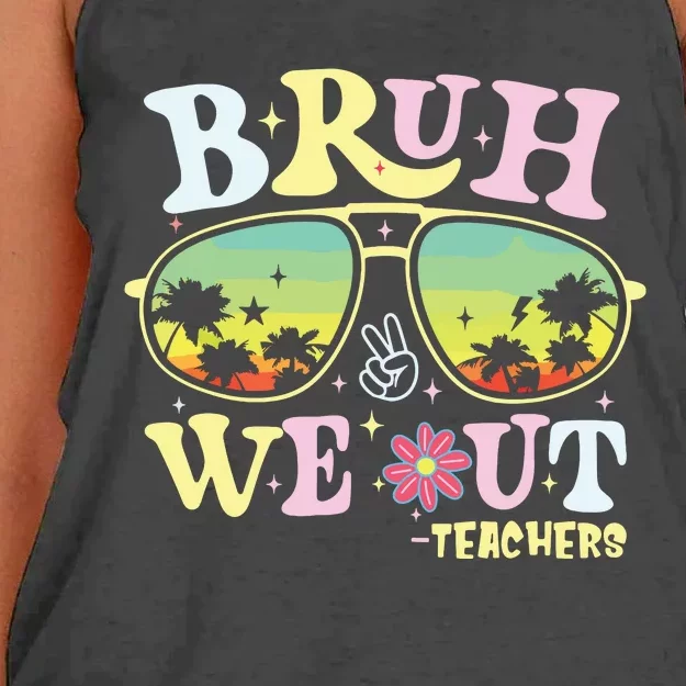 Bruh We Out Teachers Groovy Retro Happy Last Day Of School Women's Knotted Racerback Tank