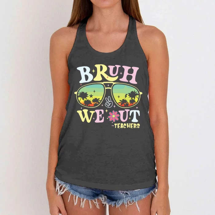 Bruh We Out Teachers Groovy Retro Happy Last Day Of School Women's Knotted Racerback Tank