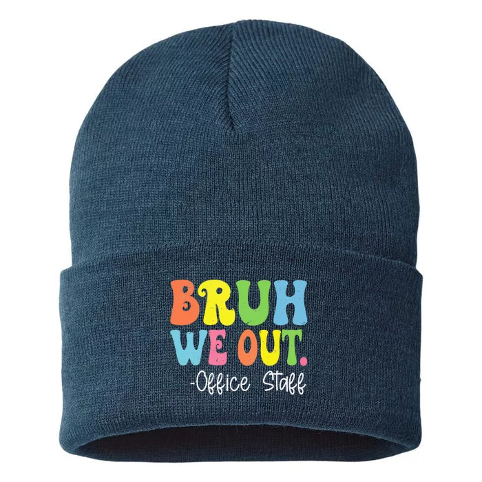 Bruh We Out Office Staff Happy Last Day Of School Groovy Sustainable Knit Beanie