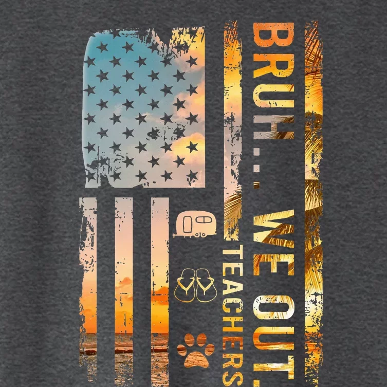 Bruh We Out Teachers Summer Camping Flip Flops Dog Usa Flag Women's Crop Top Tee