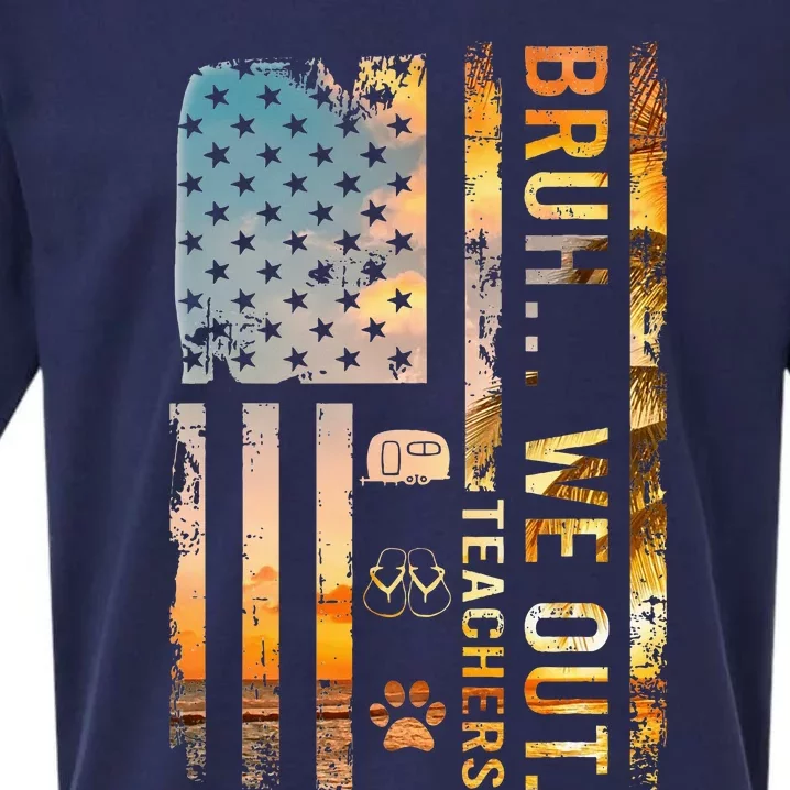 Bruh We Out Teachers Summer Camping Flip Flops Dog Usa Flag Sueded Cloud Jersey T-Shirt