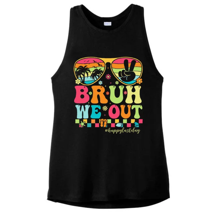 Bruh We Out Teachers Happy Last Day Of School Groovy Ladies Tri-Blend Wicking Tank