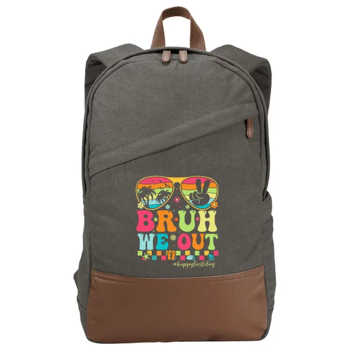 Bruh We Out Teachers Happy Last Day Of School Groovy Cotton Canvas Backpack