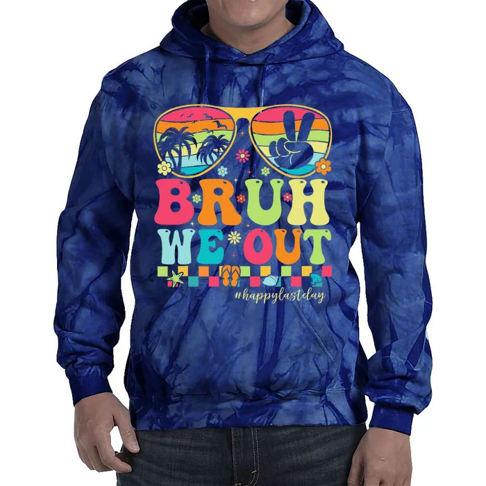 Bruh We Out Teachers Happy Last Day Of School Groovy Tie Dye Hoodie