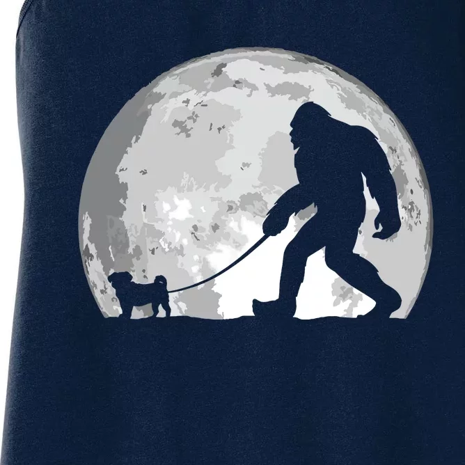 Bigfoot Walks Pug Funny Pug Funny Bigfoot Pug Lover Pug Women's Racerback Tank