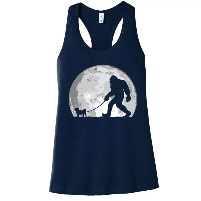 Bigfoot Walks Pug Funny Pug Funny Bigfoot Pug Lover Pug Women's Racerback Tank