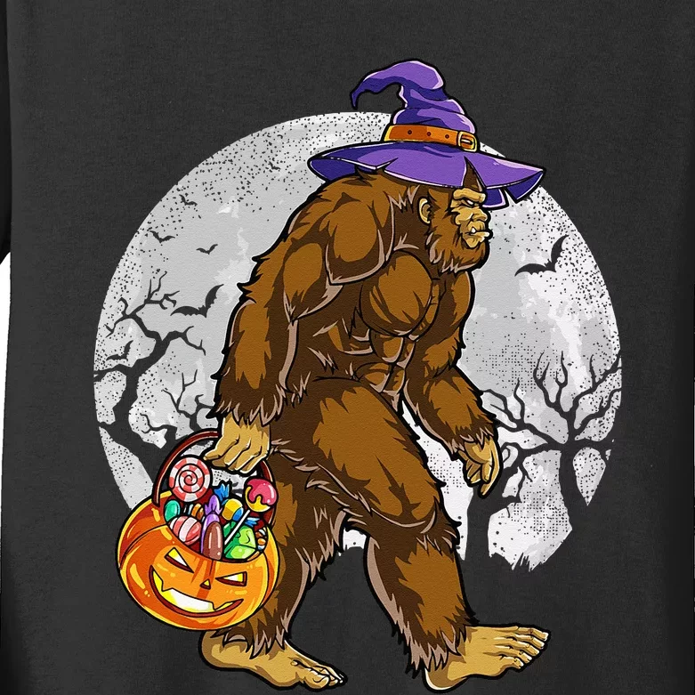 Bigfoot Witch Pumpkin Halloween Girls Women Sasquatch Lovers Kids Long Sleeve Shirt