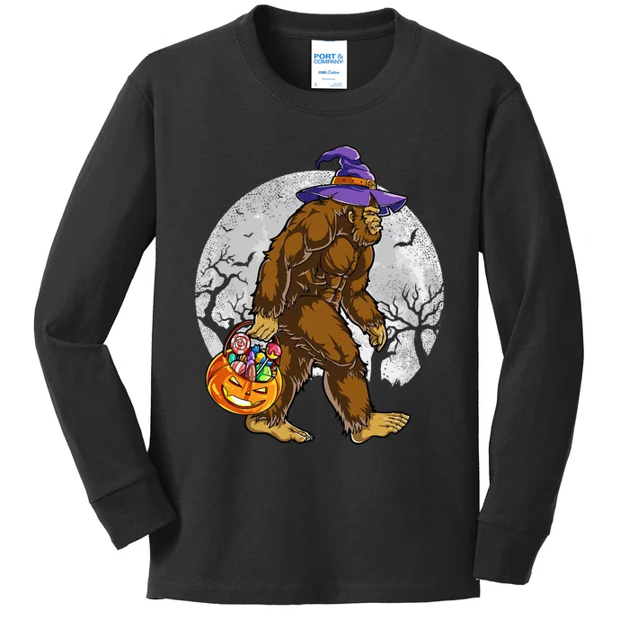 Bigfoot Witch Pumpkin Halloween Girls Women Sasquatch Lovers Kids Long Sleeve Shirt