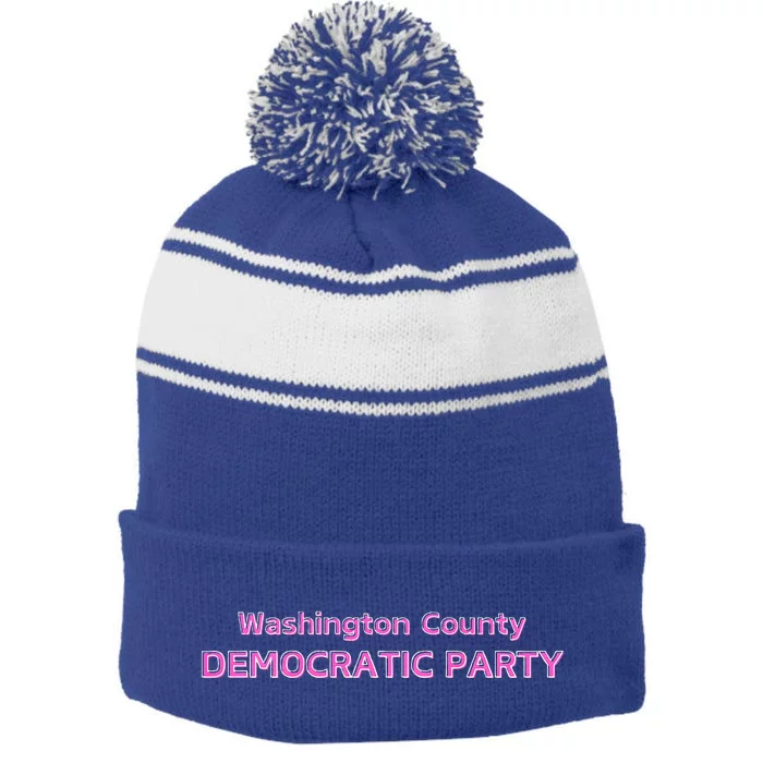 Blue Wave Party Washington County Democratic Party 2024 Stripe Pom Pom Beanie