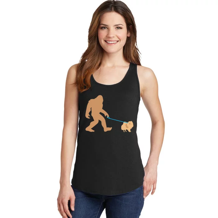 Bigfoot Walking Pomeranian Dog Funny Sasquatch Gift Ladies Essential Tank