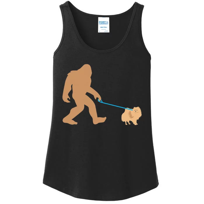 Bigfoot Walking Pomeranian Dog Funny Sasquatch Gift Ladies Essential Tank