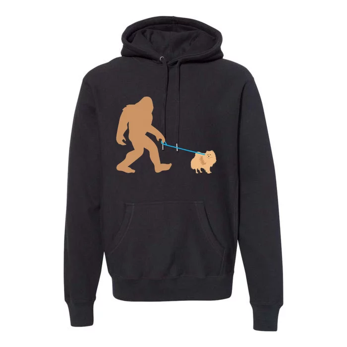 Bigfoot Walking Pomeranian Dog Funny Sasquatch Gift Premium Hoodie