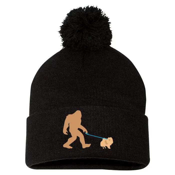 Bigfoot Walking Pomeranian Dog Funny Sasquatch Gift Pom Pom 12in Knit Beanie