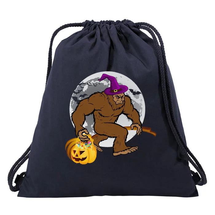 Bigfoot Witch Pumpkin Halloween Gifts WoSasquatch Lover Drawstring Bag