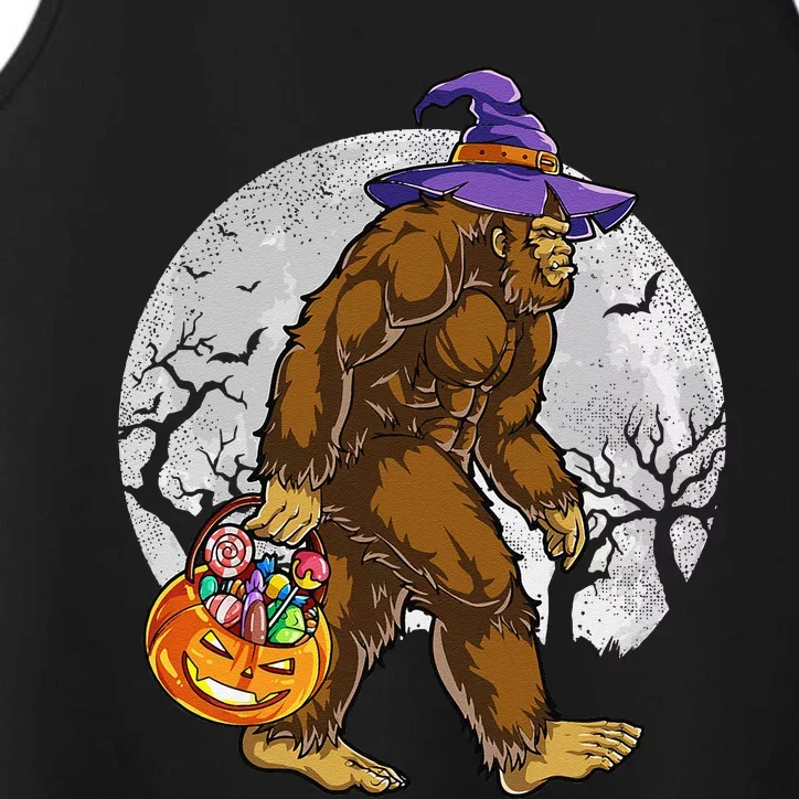 Bigfoot Witch Pumpkin Halloween Girlls WoSasquatch Lovers Performance Tank