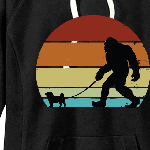 Bigfoot Walking Pug Funny Pug Pug Lover Funny Bigfoot Women's Fleece Hoodie