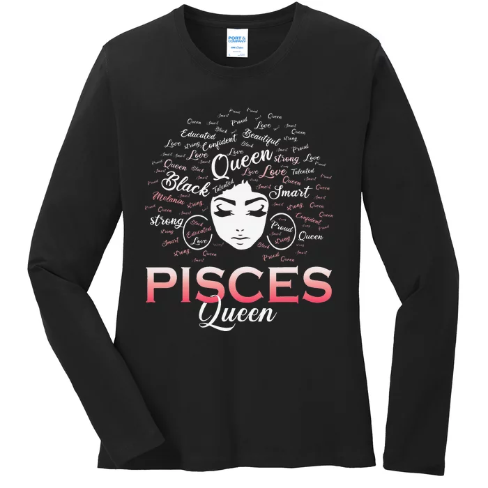 Black Wo Pisces Queen March Birthday Ladies Long Sleeve Shirt